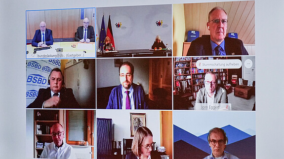 210419 justizgespraech Bundesministerin der Justiz Christine Lambrecht, Friedhelm Schäfer, Justizgewerkschaften, Ulrich Silberbach, dbb dialog